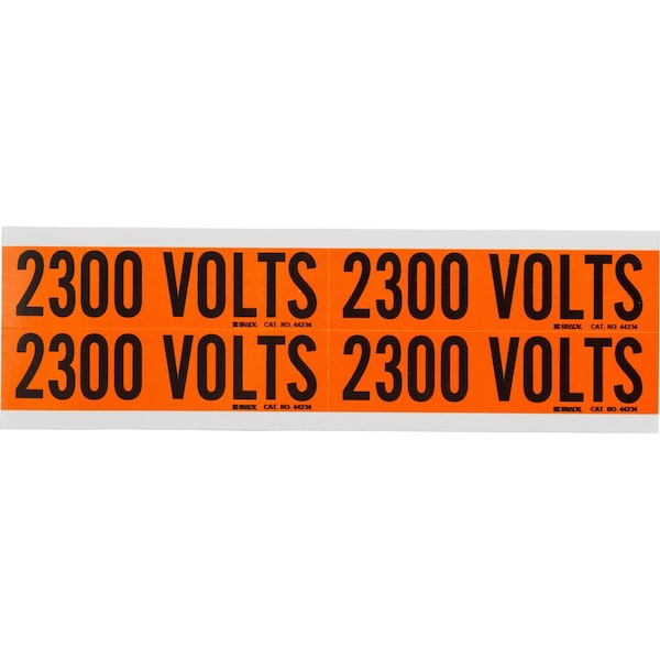Brady 2300 Volts Conduit and Voltage Lbls 1.125 in H x 4.125 in W BK on OR 4/CD, 4PK 44234 - main