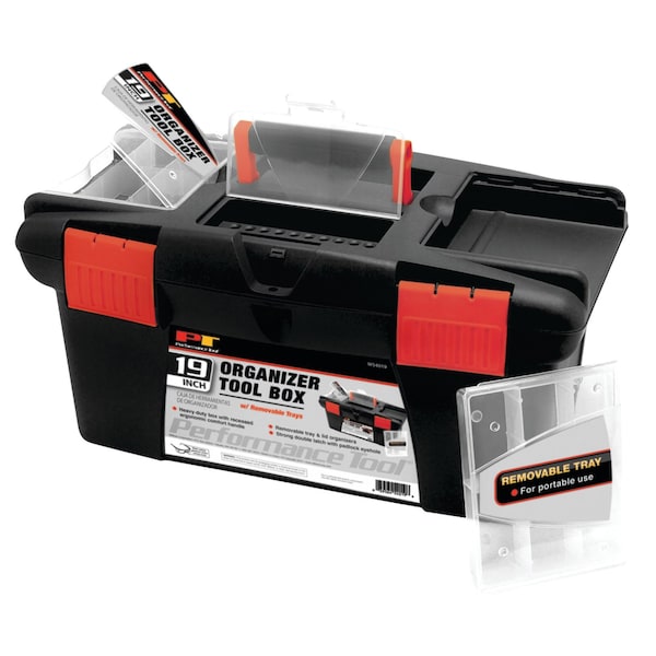 Performance Tool 19 in. Plastic Tool Box, Removable Tray, Lid Organizers, Padlock Eyehole W54019 - main
