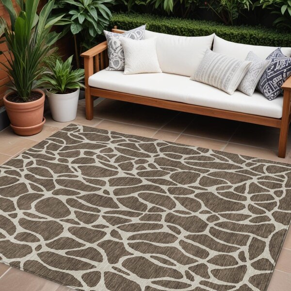 Homeroots 10' X 14' Brown And Beige Geometric Washable Indoor Outdoor Area Rug 599273 - main
