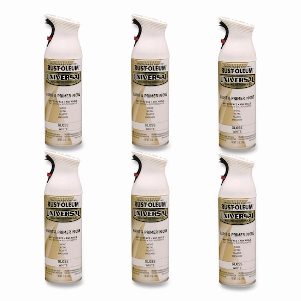Rust-Oleum Universal Premium Spray Paint, Gloss White, 12 oz Aerosol Can, 6PK 245199 - main