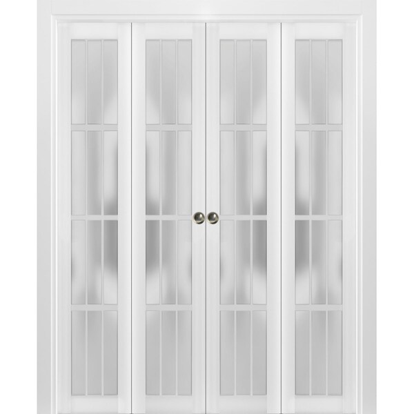 Sartodoors Sliding Closet Double Bi-fold Doors, Felicia 3312 White Silk with Frosted Glass, Sturdy Tracks Mol FELICIA3312DBF-WS-96 x 96 (4* 24x96) - main