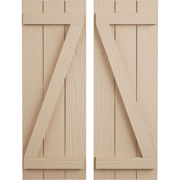 Ekena Millwork Rustic Three Board Joined Board-n-Batten Sandblasted Faux Wood Shutters w/Z-Board, 16 1/2W x 76H, PR SHUBJZ16X76SDPR - main