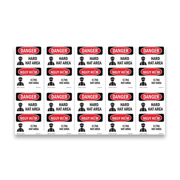 Signmission OSHA Sign, Hard Hat Area Bilingual, 5in X 3.5in Decal, 10PK, 3.5" W, 5" H, Hard Hat Area Bilingual OS-DS-D-35-VV-1292-10PK - main