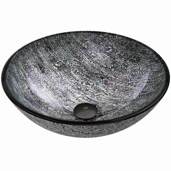 Vigo Giovanni Titanium Gray Glass 17 in. L x 17 in. W x 6 in. H Round Vessel Bathroom Sink VG07050 - main