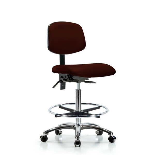 Blue Ridge Ergonomics Chair, Vinyl, Hi Bench, Chr CF Casters, Burg, No Arms, 26" to 35-1/2" Height, Burgundy BR-VHBCH-CR-T0-A0-CF-CC-8569 - main