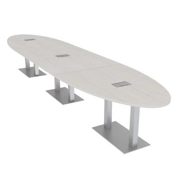 Skutchi Designs Oval Conference Table With Power, 48 in W, 216 in L, Ivory HAR-OVL-48X216-DOU-K458-ESIL - main