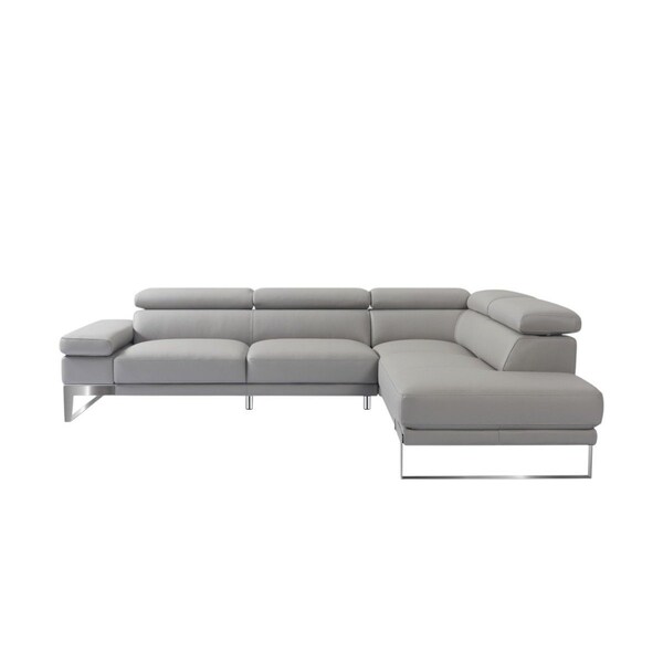 Homeroots Light Gray Italian Leather L Shaped Two Piece Sofa and Chaise Sectional 565012 - main