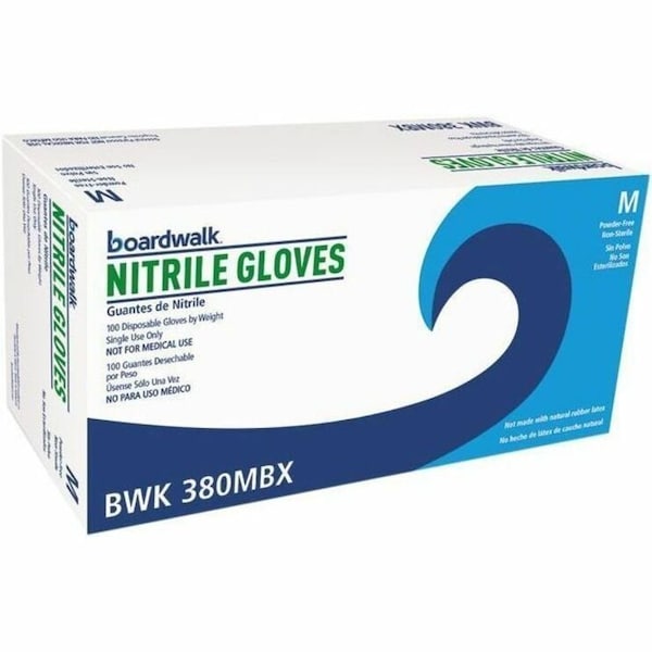 Boardwalk 380 Series, Disposable Gloves, 4 mil Palm, Nitrile, Powder-Free, M, 100 PK, Blue 380MBXA - main