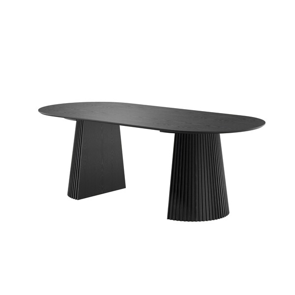 Homeroots 79" Black Wood Double Pedestal Base Oval Dining Table 720664 - main