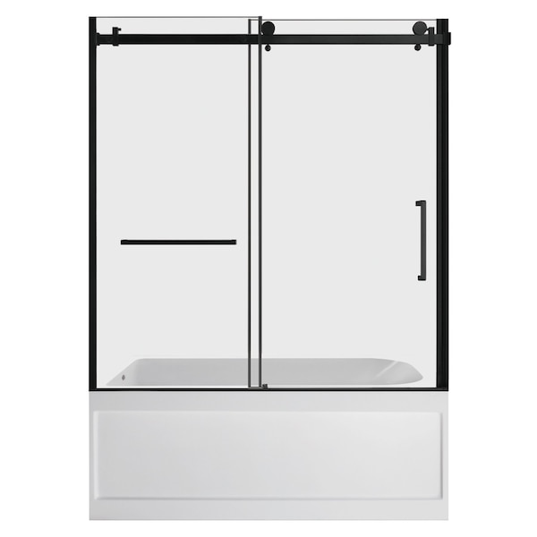 Kingston Brass 60" Acrylic Anti-Skid Alcove Left-Hand Drain Tub with Right Sliding Tub Door, White/Matte Black KVTAP6032L21A0 - main