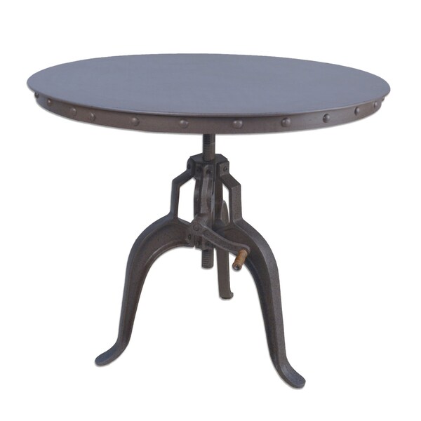 Homeroots 36" Industrial Gray Adjustable Crank Round Top Dining Table. 517845 - main