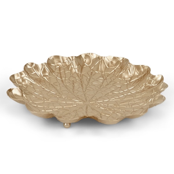 Homeroots 10in Gold Metal Handmade Leaf Trinket Tray 713010 - main