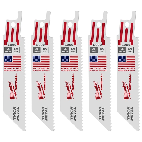 Milwaukee Tool 4" 10 TPI SAWZALL Blades (5 Pk) 48-00-5090 - main
