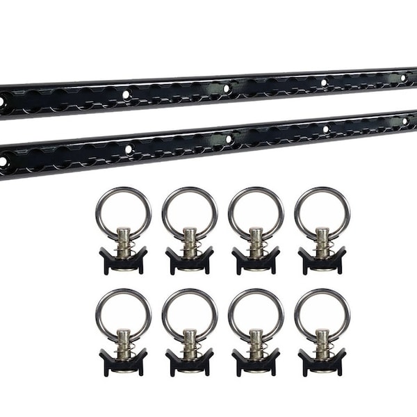 Mytee Products 4 Feet L-Track Black Powder Coated 2 and Stud with Black Powder coated Ring 8, 8PK LTK4-BLKx2-LTKS-BLKx8 - main
