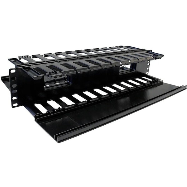 Quest Mfg Horizontal Large Finger Duct With Hinged Cover, 70-90 Cables, 2U, 19", Black HF19-02-70H - main