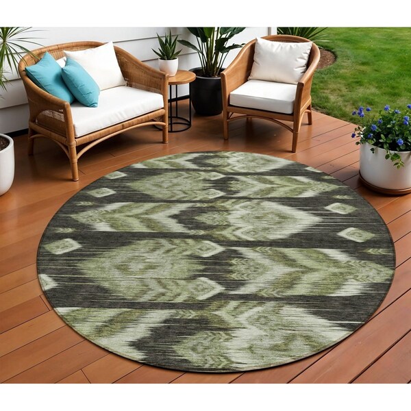 Homeroots 8' Olive Green And Artichoke Green Round Southwestern Washable Indoor Outdoor Area Rug 587820 - main
