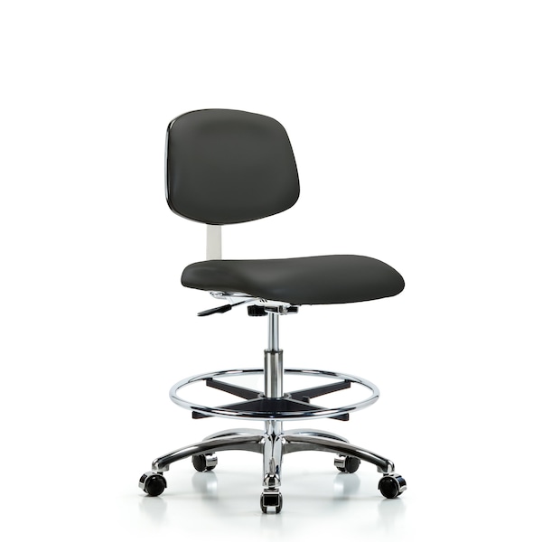 Blue Ridge Ergonomics Clean Room Chair Med Ben Chair, Vin, Chrm, CF, Cast, Gry, CL10, 22" to 29" Height, Vinyl, Charcoal BR-CLR-VMBCH-CR-CF-CC-8605 - main