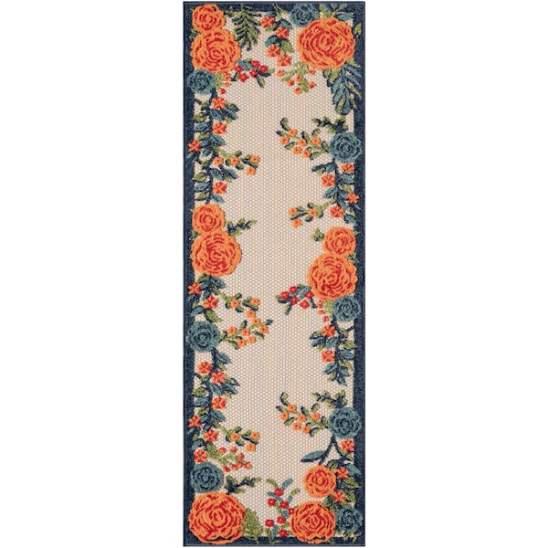 Homeroots 6' Red Beige Blue Orange And Red Floral Indoor Outdoor Runner Rug 564013 - main