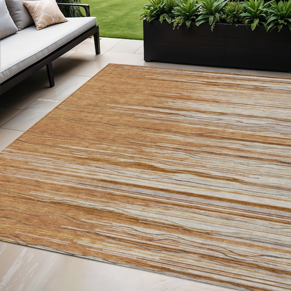 Homeroots 5' X 8' Brown Copper And Ivory Striped Washable Indoor Outdoor Area Rug 597278 - main