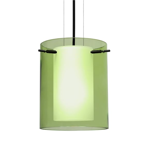 Besa Lighting Besa Pahu 8 Cable Pendant, Transparent Olive/Opal, Black Finish, 1x 11W LED 1KG-L00607-LED-BK - main