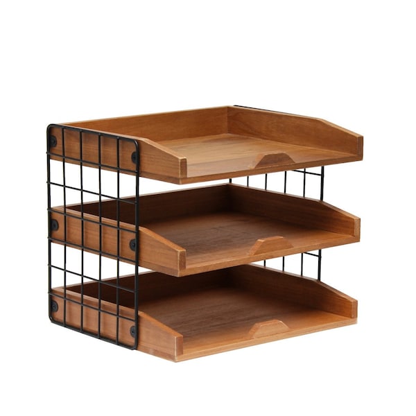 Homeroots 11" Brown Wood Desk Organizer 661181 - main