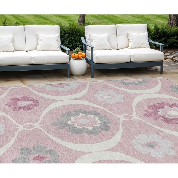 Homeroots 9' X 12' Pink Blush And Gray Medallion Washable Indoor Outdoor Area Rug 589636 - main