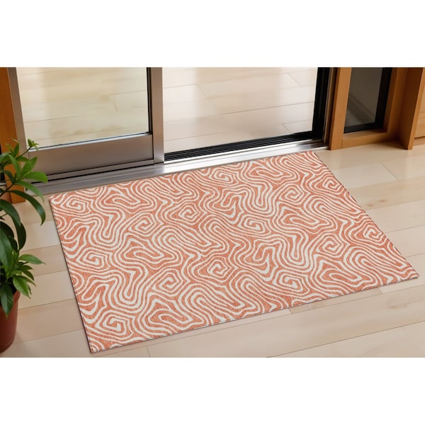 Homeroots 3' X 5' Salmon And Ivory Abstract Washable Indoor Outdoor Area Rug 599754 - main