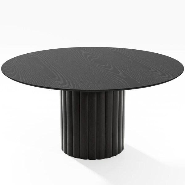Homeroots 60" Black Solid Wood Pedestal Base Round Top Dining Table 721036 - main
