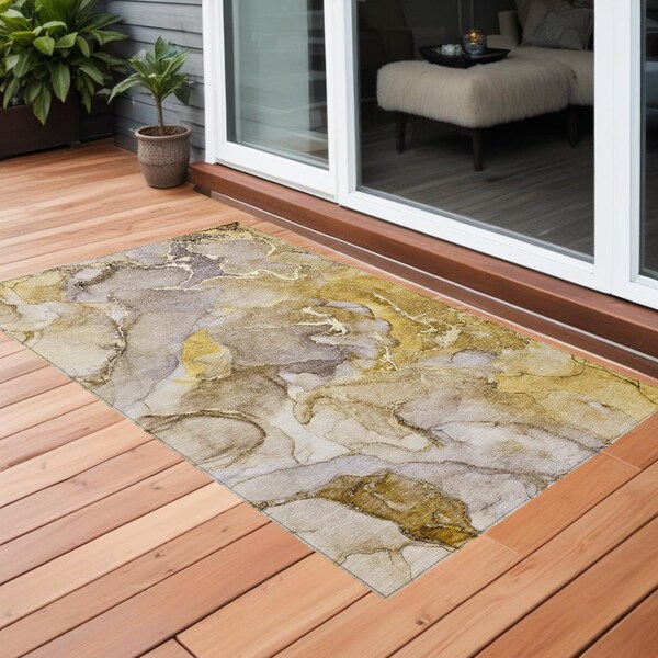 Homeroots 3' X 5' Taupe Abstract Washable Non Skid Indoor Outdoor Area Rug 559198 - main