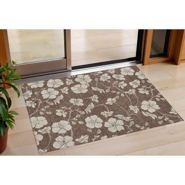 Homeroots 3' X 5' Brown And Beige Floral Washable Indoor Outdoor Area Rug 599868 - main