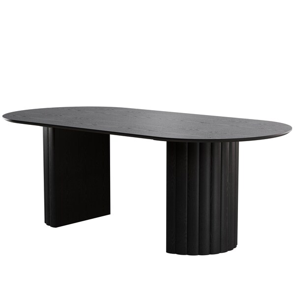Homeroots 86" Black Solid Wood Pedestal Base Oval Dining Table 720691 - main