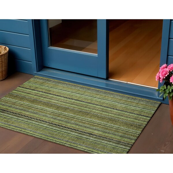 Homeroots 3' X 5' Green Gold And Gray Striped Washable Indoor Outdoor Area Rug 616370 - main