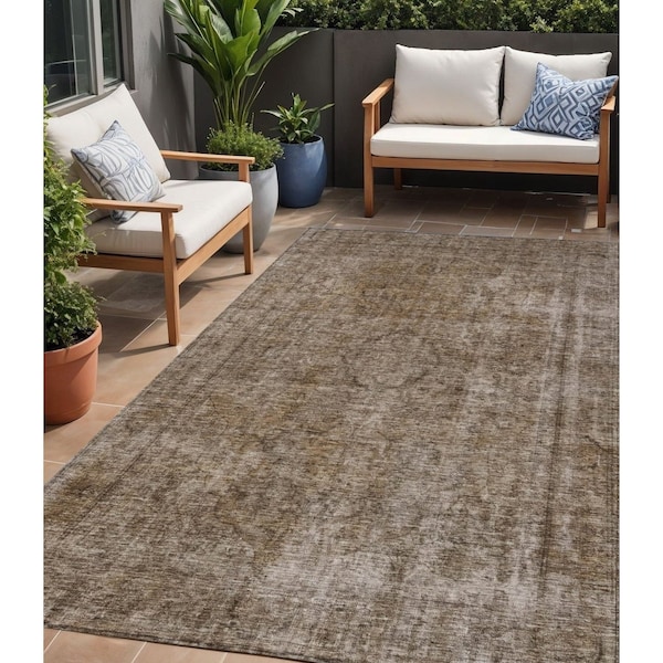 Homeroots 5' X 8' Brown And Beige Medallion Washable Indoor Outdoor Area Rug 616419 - main