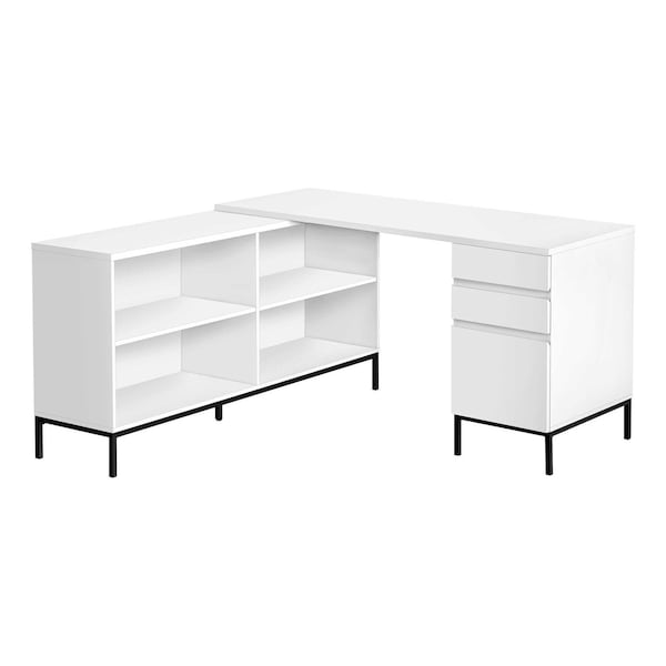 Homeroots 60" White and Black L Shape Computer Desk With Three Drawers 489931 - main