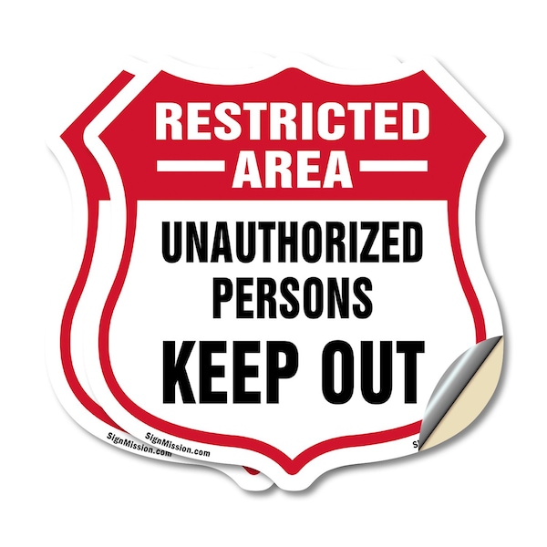 Signmission Restricted Area Shield Sign Unauthorized, 4 inch X 4 inch, Vinyl Decal, 2PK SHI-D-2PACK-4-457 - main