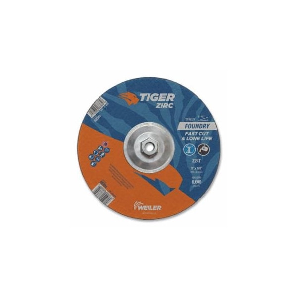 Weiler Tiger Grinding Wheel, 9 in dia x 1/4 in Thick x 5/8 in-11 Arbor, 24 Grit, Zirconia Alumina, Type, 10PK 804-68385 - main
