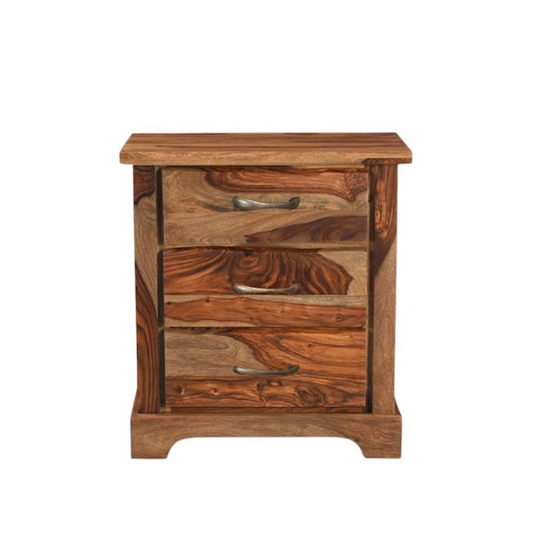 Homeroots 27" Brown Solid Wood Live Edge Three Drawer Nightstand 565301 - main
