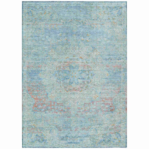 Homeroots 10' X 14' Sky Blue And Blush Medallion Washable Indoor Outdoor Area Rug 615745 - main
