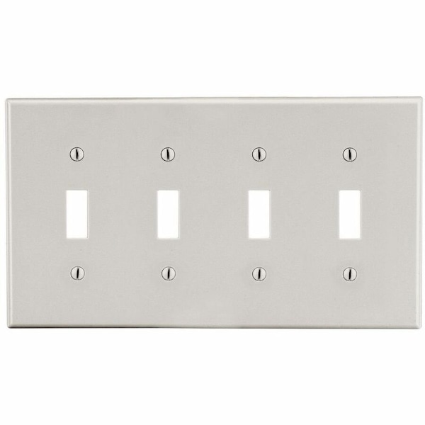Hubbell Wiring Device-Kellems Wallplate, 4-Gang, 4) Toggle, Light Almond P4LA - main