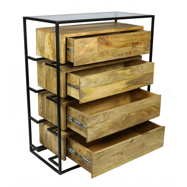 Homeroots 41" Natural Solid Wood Four Drawer Chest 489228 - main