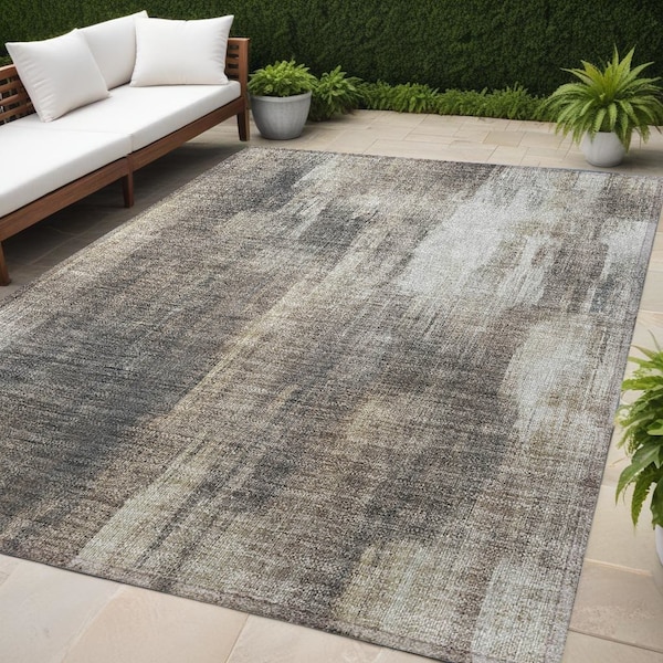 Homeroots 5' X 8' Taupe and Gray Abstract Washable Non Skid Indoor Outdoor Area Rug 563614 - main