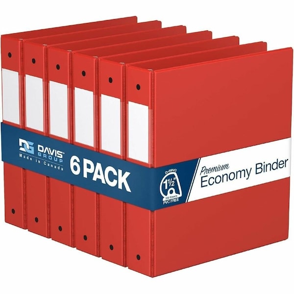 Davis Group Premium Economy, Angle D Ring, Binder, (Red, 1.5"), PK6 2302-03-06 - main