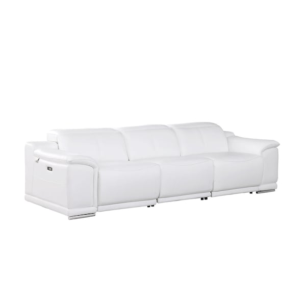 Homeroots 107" White Italian Leather Reclining Metal USB Sofa 720290 - main