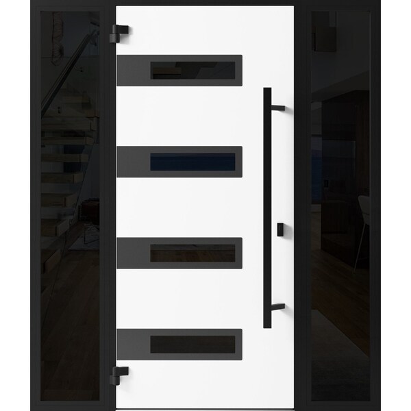 Vdomdoors Front Exterior Prehung Steel Door Ronex0131 Grey 2 Sidelight Exterior Windows Sidelites Entry Metal RONEX0131EXD-GRE-W14+36+14 X H80-RH-I - main