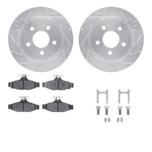 Dynamic Friction Co DFC Rotors-Drilled & Slotted-Silver w/ EURO 5000 Ceramic Brake Pads Incl Hdw 7612-47001 - main