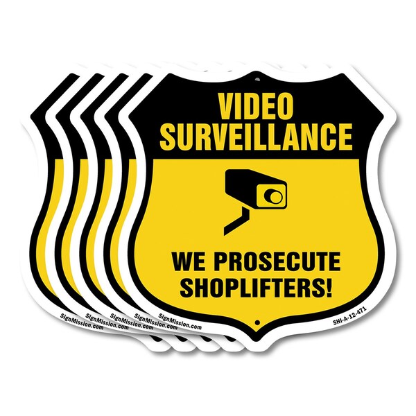 Signmission Video Surveillance Shield Sign We Prosec, 12 inch X 12 inch, Aluminum Metal Sign, 5PK SHI-A-5Pack-12-471 - main