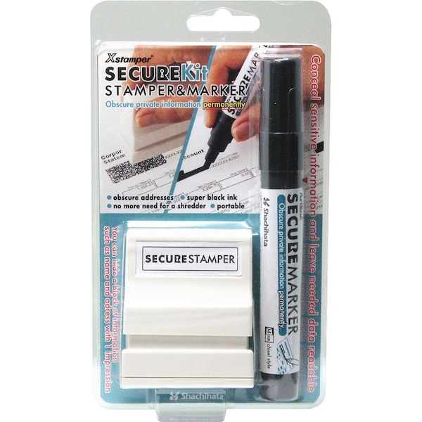 Shachihata Xstamper Secure Stamp & Marker Kit, 1/2" x 1-5/8", Black 35302**** - main