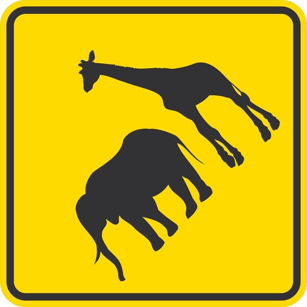 Lyle Zoo Animals Crossing, Elephant and Giraffe Symbol, 24x24, Non-Reflective, Yellow G-13414-NA_24x24 - main