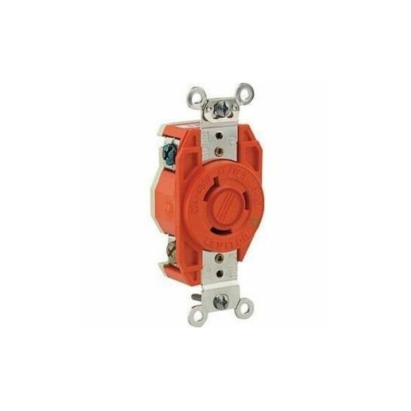 Leviton Locking Receptacle, L8-20R, 20 A, 480V AC, 2 Pole, Flush Mount, Screw Terminals, Orange 2340-IG - main