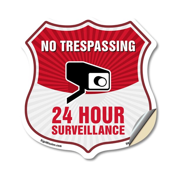 Signmission No Trespassing Shield Sign 24 Hour Surve, 18 Inch X 18 Inch, Vinyl Decal SHI-D-18-419 - main